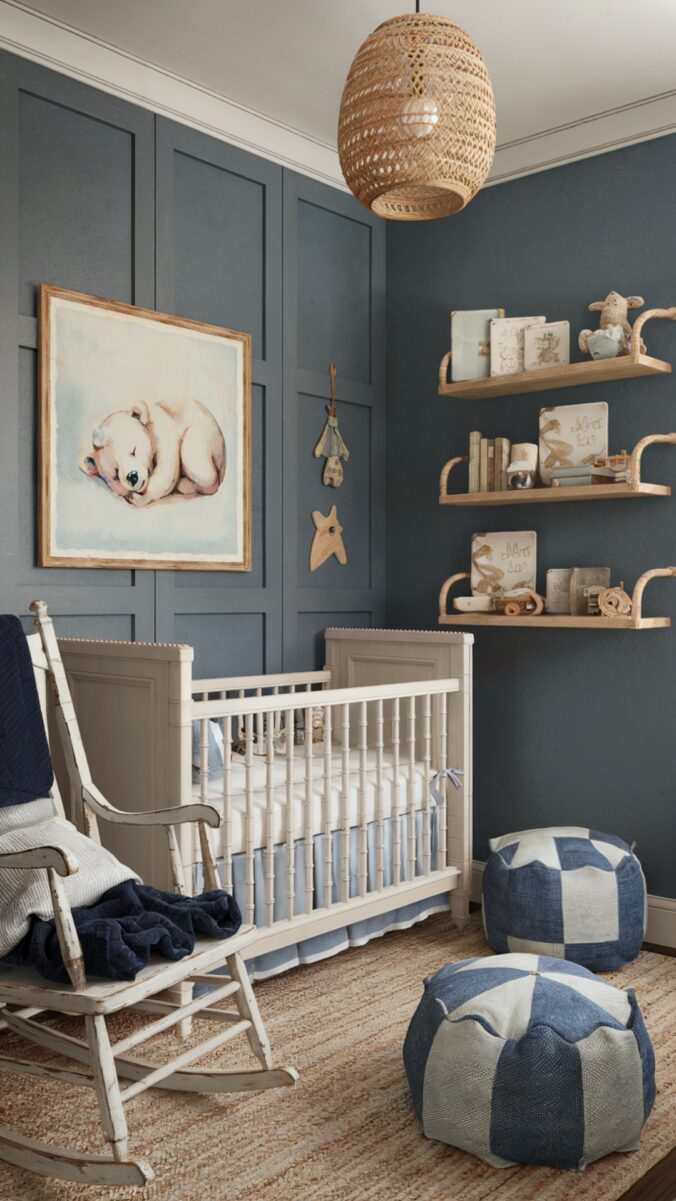 Vintage-style nursery with polar bear artwork